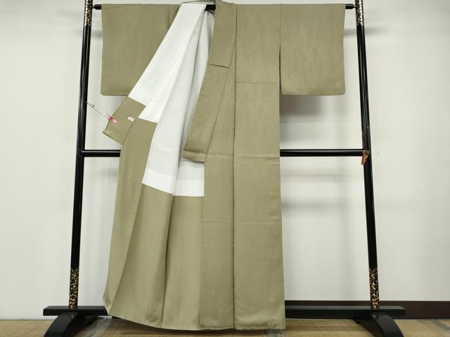 平和屋着物●上質な色無地　枝地紋　白橡色　正絹　逸品　CABF3234ut
