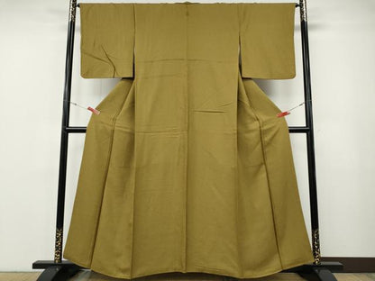平和屋着物●上質な色無地　霞地紋　芥子色　正絹　逸品　CABF3237ut