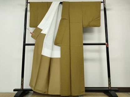 平和屋着物●上質な色無地　霞地紋　芥子色　正絹　逸品　CABF3237ut