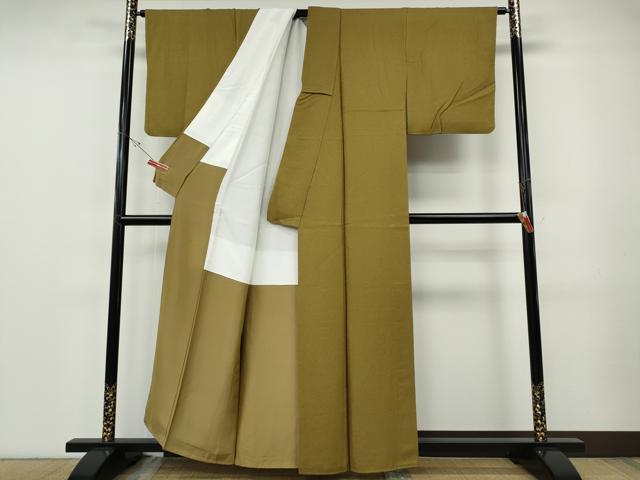 平和屋着物●上質な色無地　霞地紋　芥子色　正絹　逸品　CABF3237ut