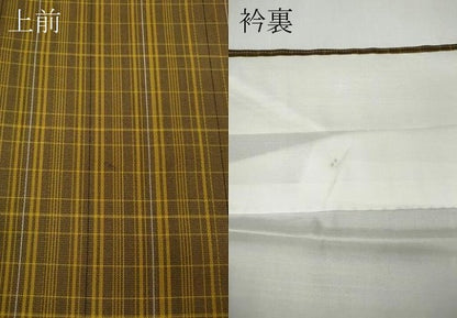平和屋着物●本場黄八丈　平織　紬　格子柄　正絹　逸品　CABF3244ut