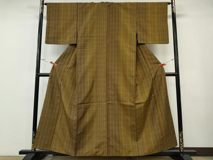平和屋着物●本場黄八丈　平織　紬　格子柄　正絹　逸品　CABF3244ut