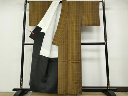 平和屋着物●本場黄八丈　平織　紬　格子柄　正絹　逸品　CABF3244ut