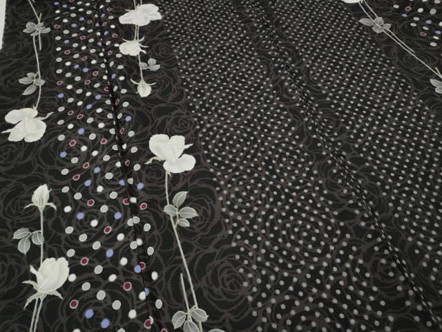 平和屋着物●小紋　薔薇　間道　黒地　洗える着物　CABF3249ut 平和屋着物○小紋 薔薇 間道 黒地 洗える着物 CABF3249ut
