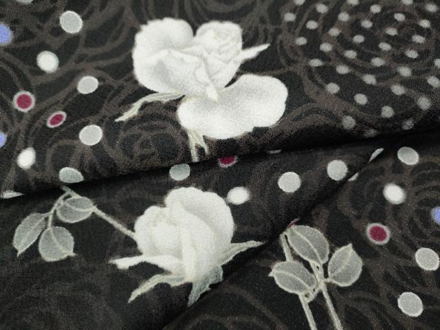平和屋着物●小紋　薔薇　間道　黒地　洗える着物　CABF3249ut 平和屋着物○小紋 薔薇 間道 黒地 洗える着物 CABF3249ut