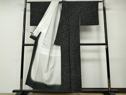 平和屋着物●小紋　大小あられ　黒地　洗える着物　CABF3253ut