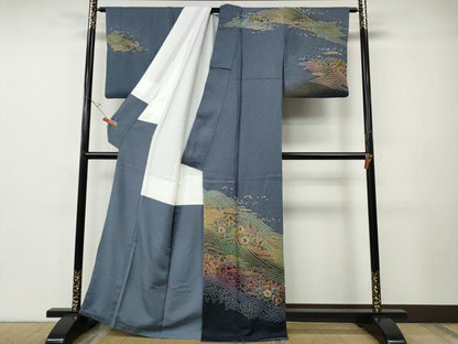 平和屋着物●訪問着　辻が花　絞り　刺繍　暈し染め　銀通し地　正絹　逸品　CABF3255ut