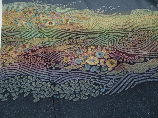 平和屋着物●訪問着　辻が花　絞り　刺繍　暈し染め　銀通し地　正絹　逸品　CABF3255ut