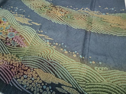 平和屋着物●訪問着　辻が花　絞り　刺繍　暈し染め　銀通し地　正絹　逸品　CABF3255ut
