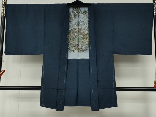 平和屋着物●男性　紬　髭紬　羽織セット　留紺色　正絹　逸品　CABF3257ut