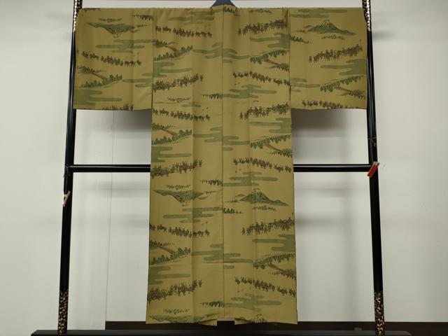 平和屋着物●男性　お召　アンサンブル　長襦袢セット　100亀甲　洗える着物　CABF3260ut