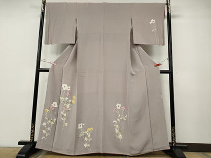 平和屋着物●訪問着　作家物　ろうけつ染　草花文　鬼しぼ縮緬　正絹　逸品　CABF3261ut