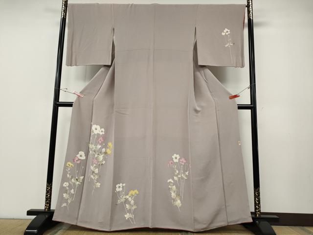 平和屋着物●訪問着　作家物　ろうけつ染　草花文　鬼しぼ縮緬　正絹　逸品　CABF3261ut