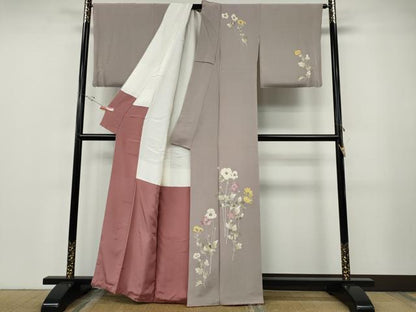 平和屋着物●訪問着　作家物　ろうけつ染　草花文　鬼しぼ縮緬　正絹　逸品　CABF3261ut