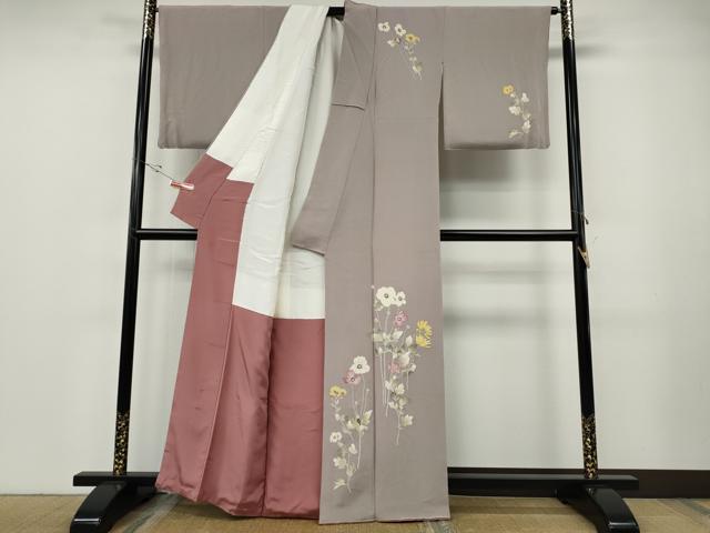 平和屋着物●訪問着　作家物　ろうけつ染　草花文　鬼しぼ縮緬　正絹　逸品　CABF3261ut