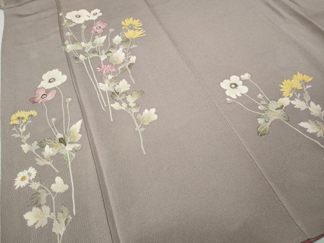 平和屋着物●訪問着　作家物　ろうけつ染　草花文　鬼しぼ縮緬　正絹　逸品　CABF3261ut