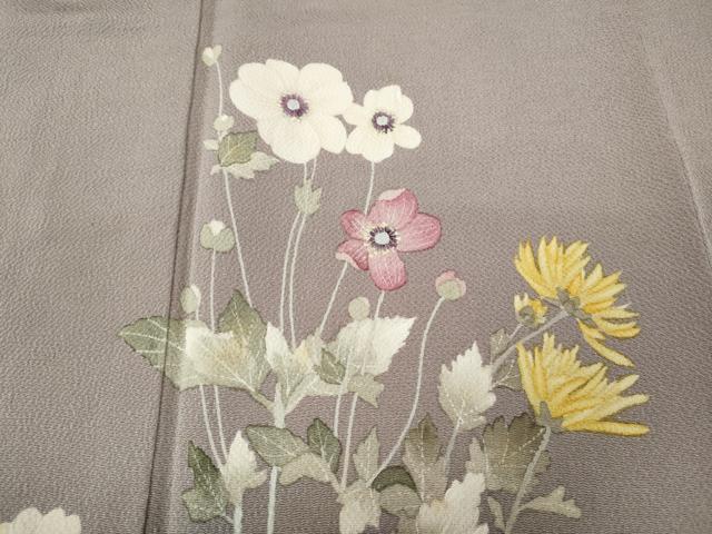 平和屋着物●訪問着　作家物　ろうけつ染　草花文　鬼しぼ縮緬　正絹　逸品　CABF3261ut