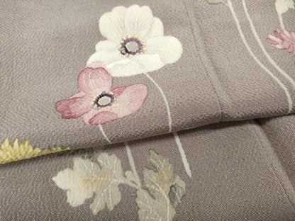 平和屋着物●訪問着　作家物　ろうけつ染　草花文　鬼しぼ縮緬　正絹　逸品　CABF3261ut
