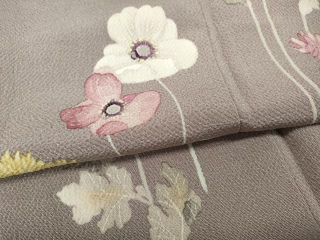 平和屋着物●訪問着　作家物　ろうけつ染　草花文　鬼しぼ縮緬　正絹　逸品　CABF3261ut