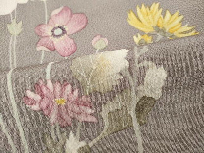 平和屋着物●訪問着　作家物　ろうけつ染　草花文　鬼しぼ縮緬　正絹　逸品　CABF3261ut