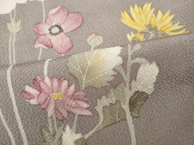 平和屋着物●訪問着　作家物　ろうけつ染　草花文　鬼しぼ縮緬　正絹　逸品　CABF3261ut
