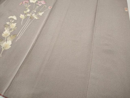 平和屋着物●訪問着　作家物　ろうけつ染　草花文　鬼しぼ縮緬　正絹　逸品　CABF3261ut