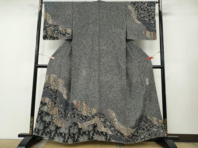 平和屋着物●二代目更甚　江戸更紗　坂尻耕人　訪問着　道長更紗花文　黒地　正絹　逸品　未使用　CABF3263ut