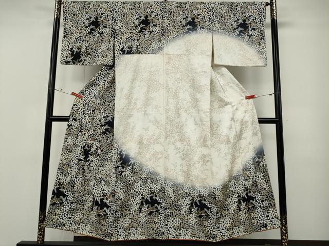 平和屋着物●訪問着　刺繍　舞蝶枝葉文　暈し染め　金銀彩　正絹　逸品　CABF3268ut