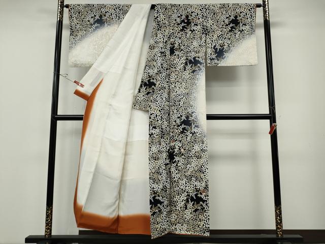 平和屋着物●訪問着　刺繍　舞蝶枝葉文　暈し染め　金銀彩　正絹　逸品　CABF3268ut