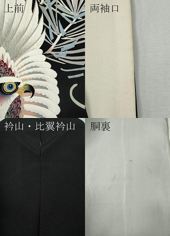 平和屋着物●本加賀友禅作家　二塚長生　黒留袖　鷹　鷲　枝松葉文　正絹　逸品　CABF3269ut