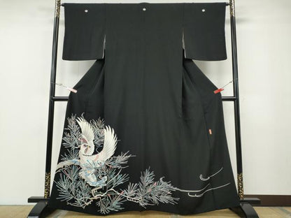 平和屋着物●本加賀友禅作家　二塚長生　黒留袖　鷹　鷲　枝松葉文　正絹　逸品　CABF3269ut
