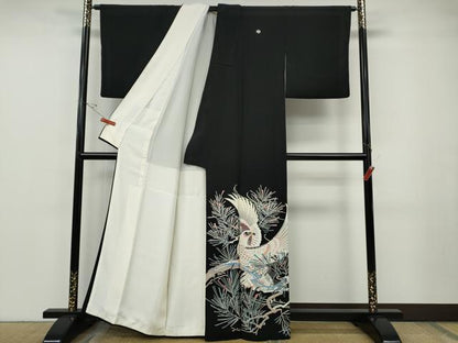 平和屋着物●本加賀友禅作家　二塚長生　黒留袖　鷹　鷲　枝松葉文　正絹　逸品　CABF3269ut