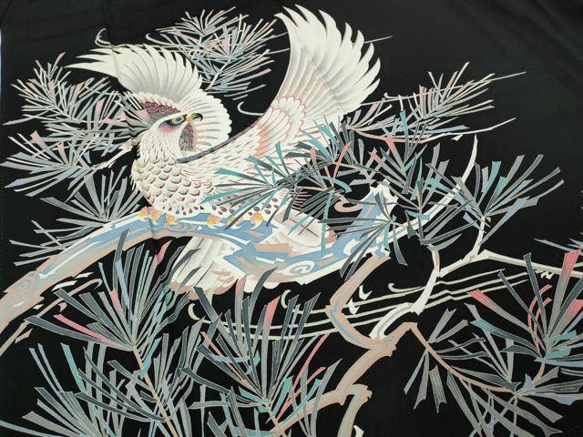 平和屋着物●本加賀友禅作家　二塚長生　黒留袖　鷹　鷲　枝松葉文　正絹　逸品　CABF3269ut