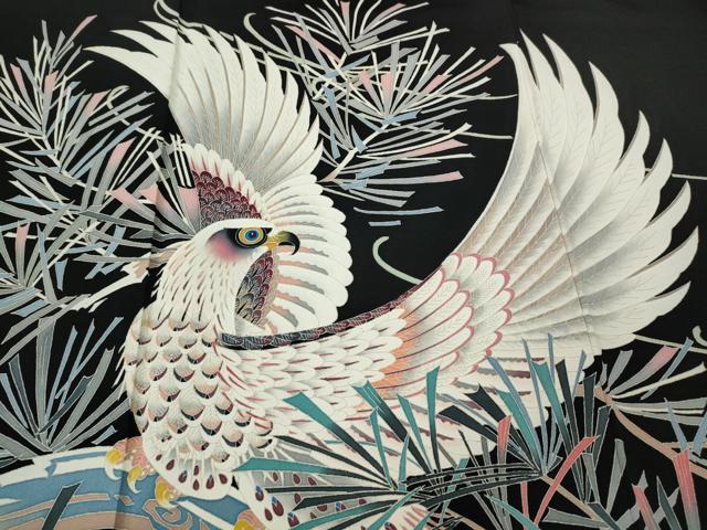 平和屋着物●本加賀友禅作家　二塚長生　黒留袖　鷹　鷲　枝松葉文　正絹　逸品　CABF3269ut