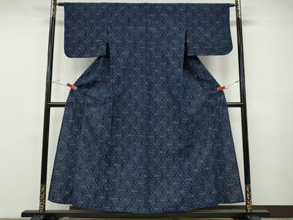 平和屋着物●久留米絣　単衣　吉祥菱花文　綿　逸品　CABF3271ut