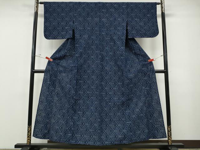 平和屋着物●久留米絣　単衣　吉祥菱花文　綿　逸品　CABF3271ut