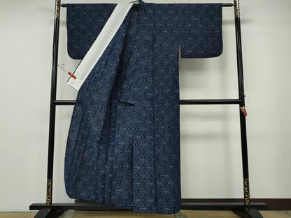 平和屋着物●久留米絣　単衣　吉祥菱花文　綿　逸品　CABF3271ut