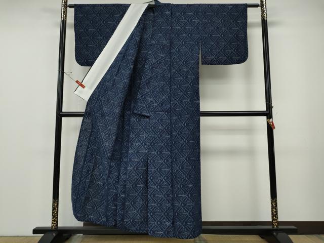 平和屋着物●久留米絣　単衣　吉祥菱花文　綿　逸品　CABF3271ut