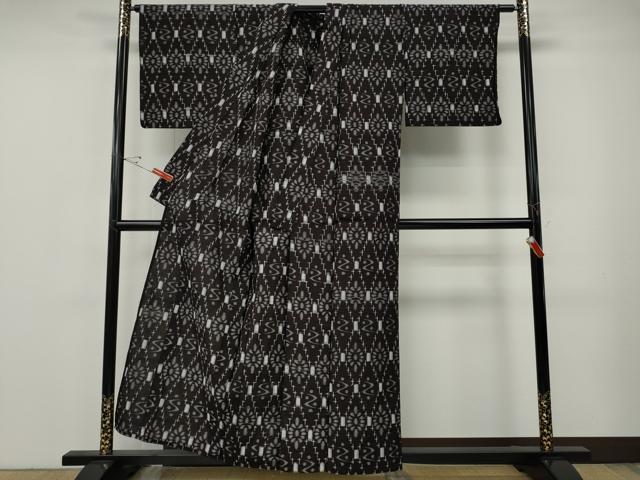 平和屋着物●久留米絣　単衣　菱花文　綿　逸品　CABF3272ut