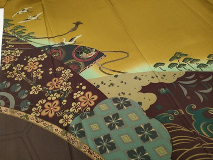 平和屋着物●訪問着　刺繍　飛鶴舞蝶草花文　金彩　正絹　逸品　CABF3275ut