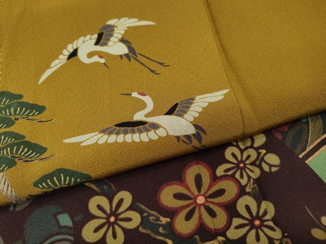 平和屋着物●訪問着　刺繍　飛鶴舞蝶草花文　金彩　正絹　逸品　CABF3275ut