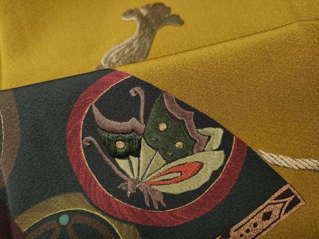 平和屋着物●訪問着　刺繍　飛鶴舞蝶草花文　金彩　正絹　逸品　CABF3275ut