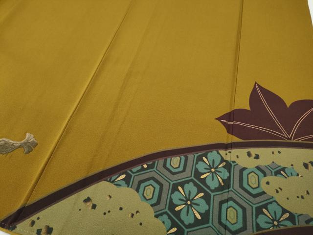 平和屋着物●訪問着　刺繍　飛鶴舞蝶草花文　金彩　正絹　逸品　CABF3275ut