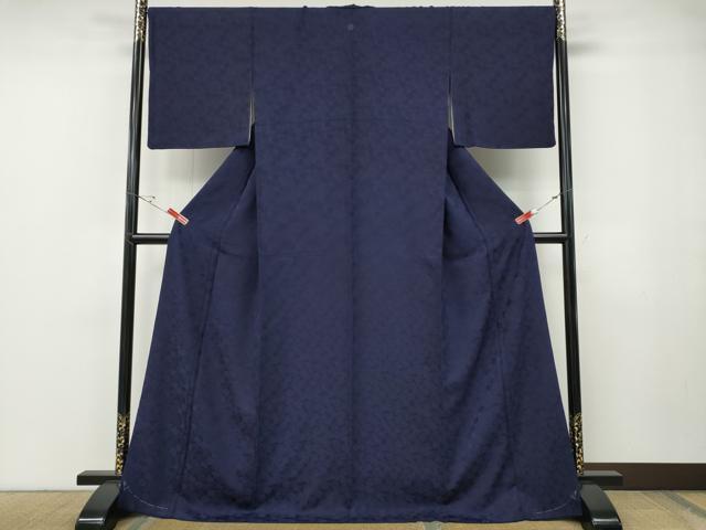 平和屋着物●藍造り国選定無形文化財　藍師・佐藤昭人　色無地　色紙重ね地紋　深紫色　ロング丈　正絹　逸品　未使用　CABF3278ut