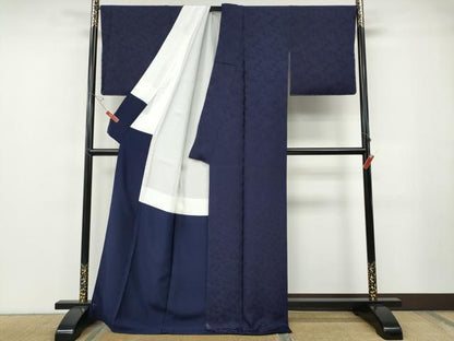 平和屋着物●藍造り国選定無形文化財　藍師・佐藤昭人　色無地　色紙重ね地紋　深紫色　ロング丈　正絹　逸品　未使用　CABF3278ut
