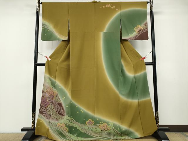 平和屋着物●中国三大刺繍　相良刺繍　訪問着　絞り　舞花文　暈し染め　金彩　正絹　逸品　CABF3280ut 平和屋着物○中国三大刺繍 相良刺繍 訪問着 絞り 舞花文 暈