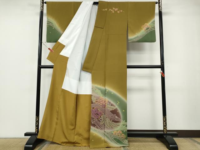平和屋着物●中国三大刺繍　相良刺繍　訪問着　絞り　舞花文　暈し染め　金彩　正絹　逸品　CABF3280ut 平和屋着物○中国三大刺繍 相良刺繍 訪問着 絞り 舞花文 暈