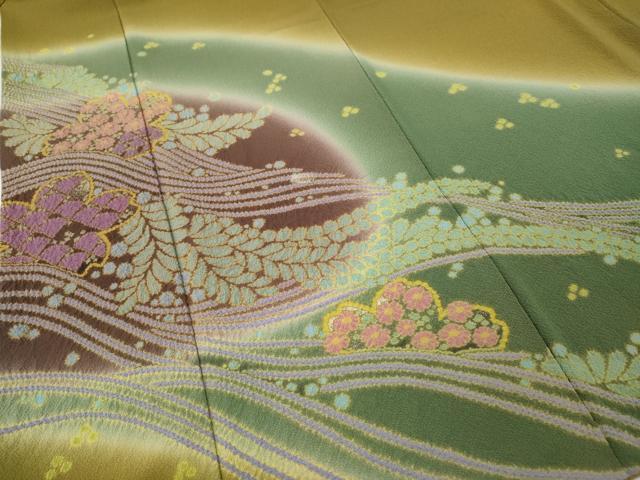 平和屋着物●中国三大刺繍　相良刺繍　訪問着　絞り　舞花文　暈し染め　金彩　正絹　逸品　CABF3280ut 平和屋着物○中国三大刺繍 相良刺繍 訪問着 絞り 舞花文 暈