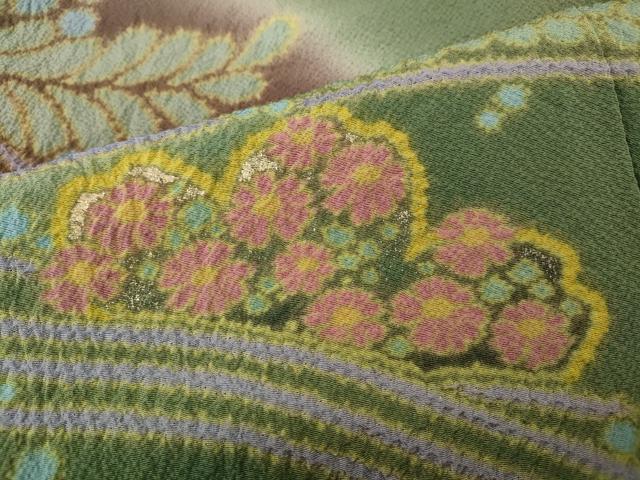 平和屋着物●中国三大刺繍　相良刺繍　訪問着　絞り　舞花文　暈し染め　金彩　正絹　逸品　CABF3280ut 平和屋着物○中国三大刺繍 相良刺繍 訪問着 絞り 舞花文 暈