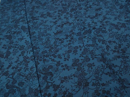 平和屋着物●上質な小紋　紬地　藍　型染め　花鳥文　正絹　逸品　CABF3285ut